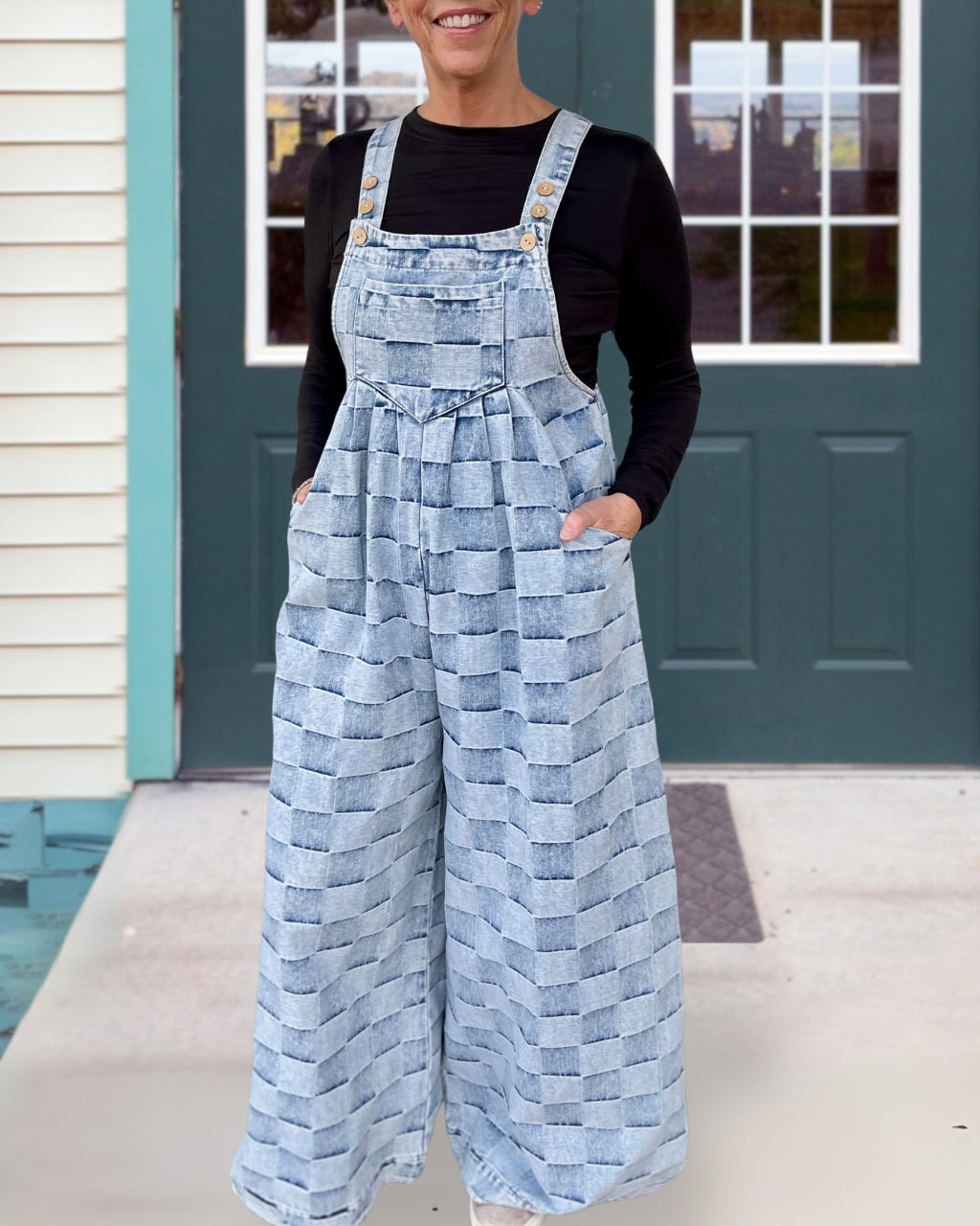 Trendy Checkered Denim Overalls