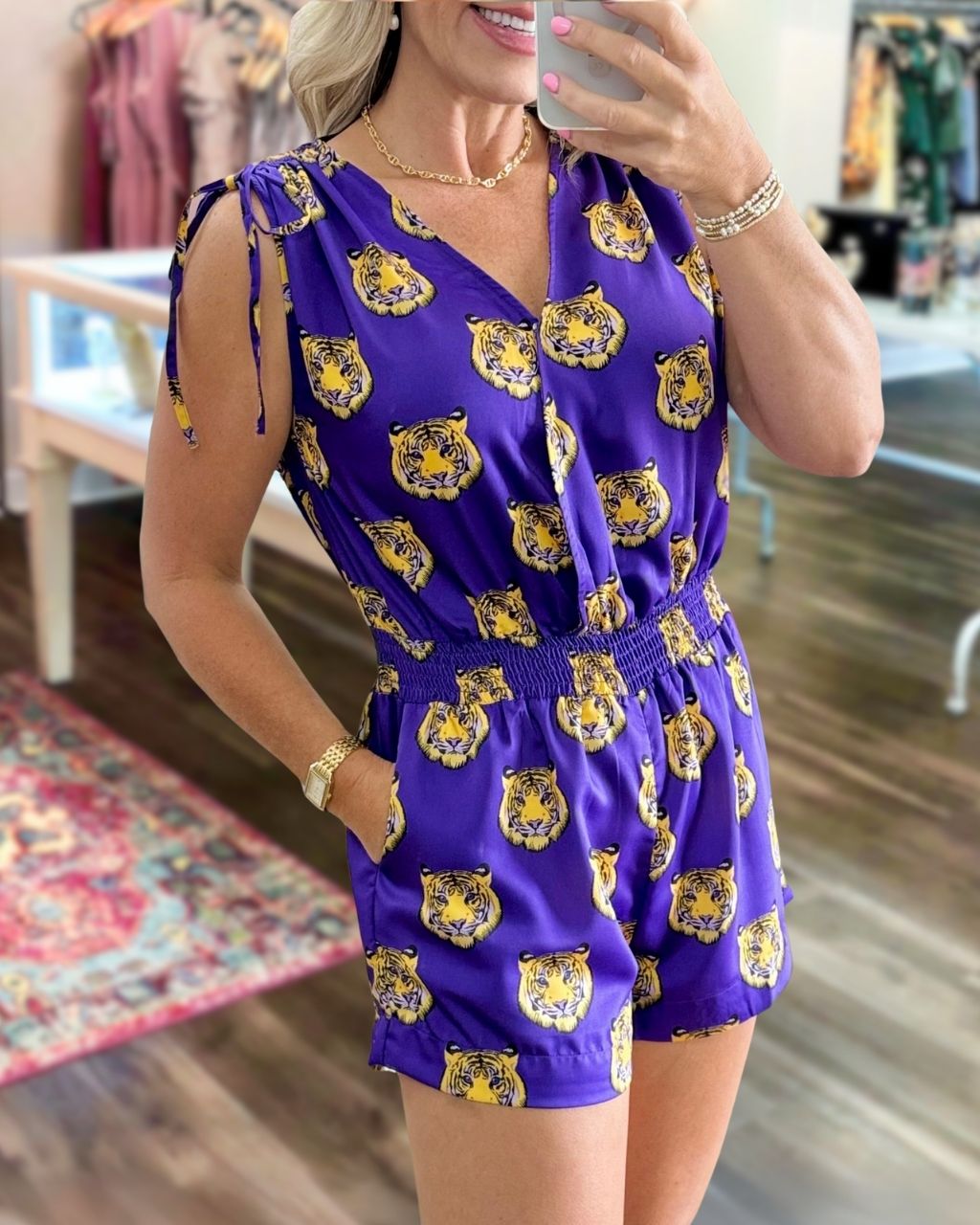 Game Day Tiger Head Sleeveless Romper