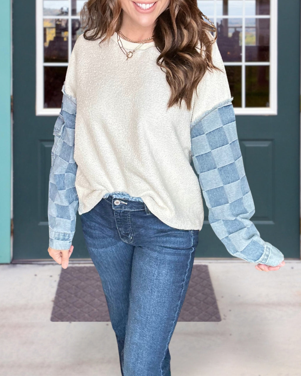 Checkerboard Denim Sweatshirt