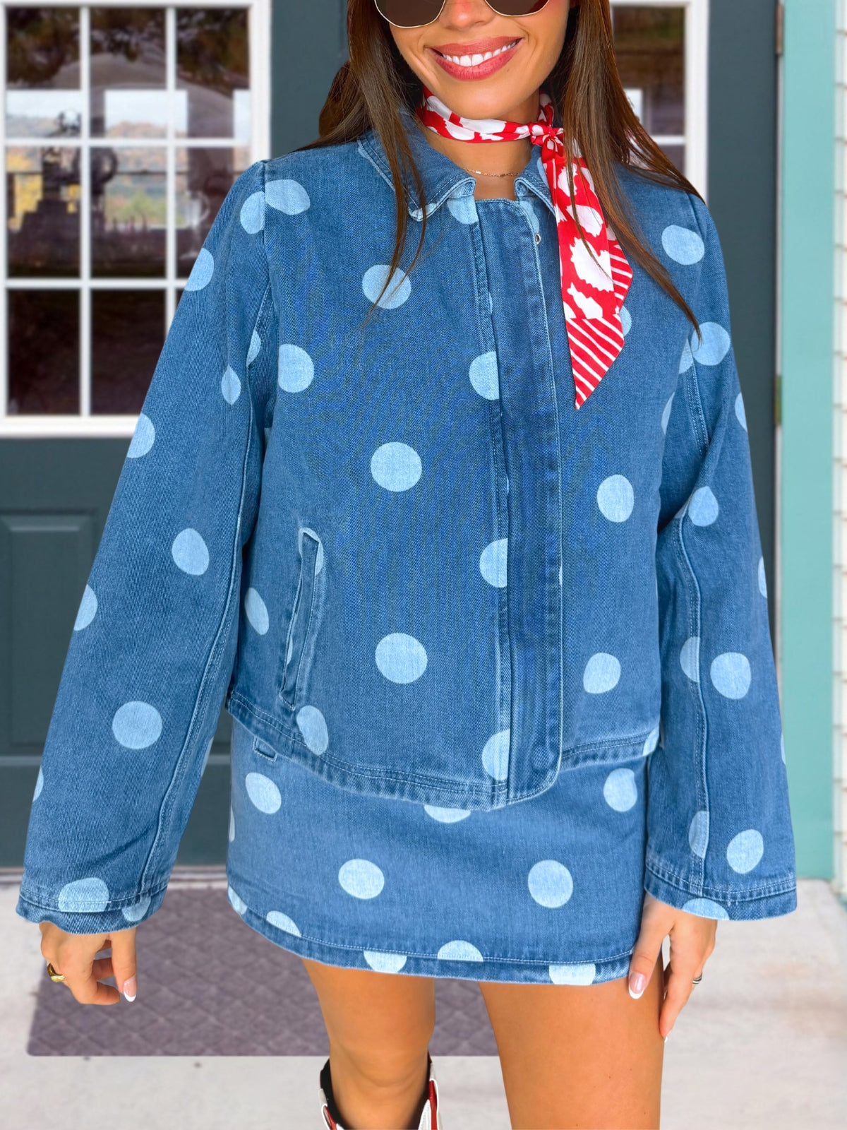 Loose Polka Dot Denim Jacket