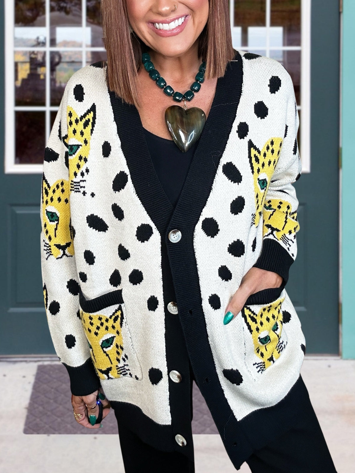 Leopard-Print Polka-Dot Cardigan