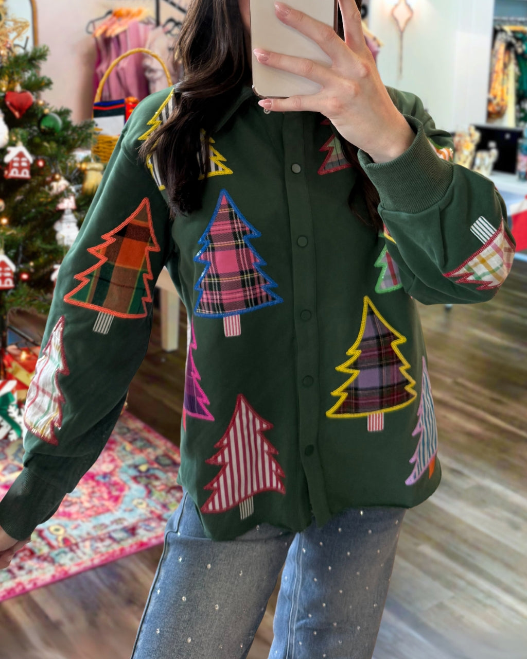 Christmas Tree Embroidered Patch Cardigan