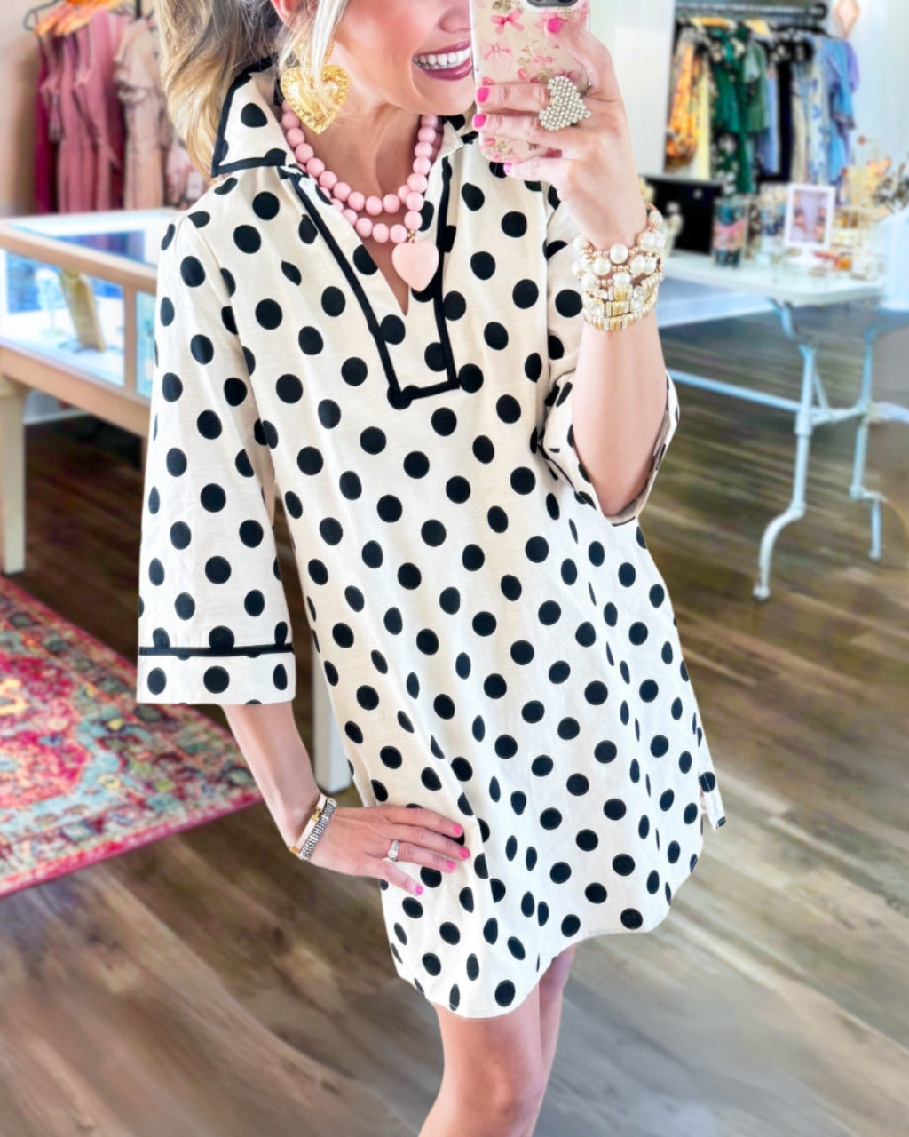 Trendy Polka-Dot Satin V-Neck Dress