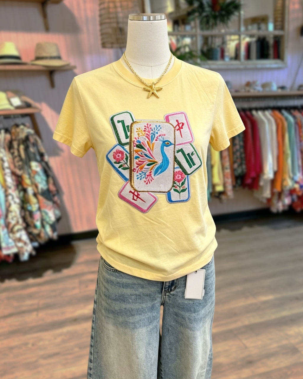 Peacock Mahjong Embroidered Tee