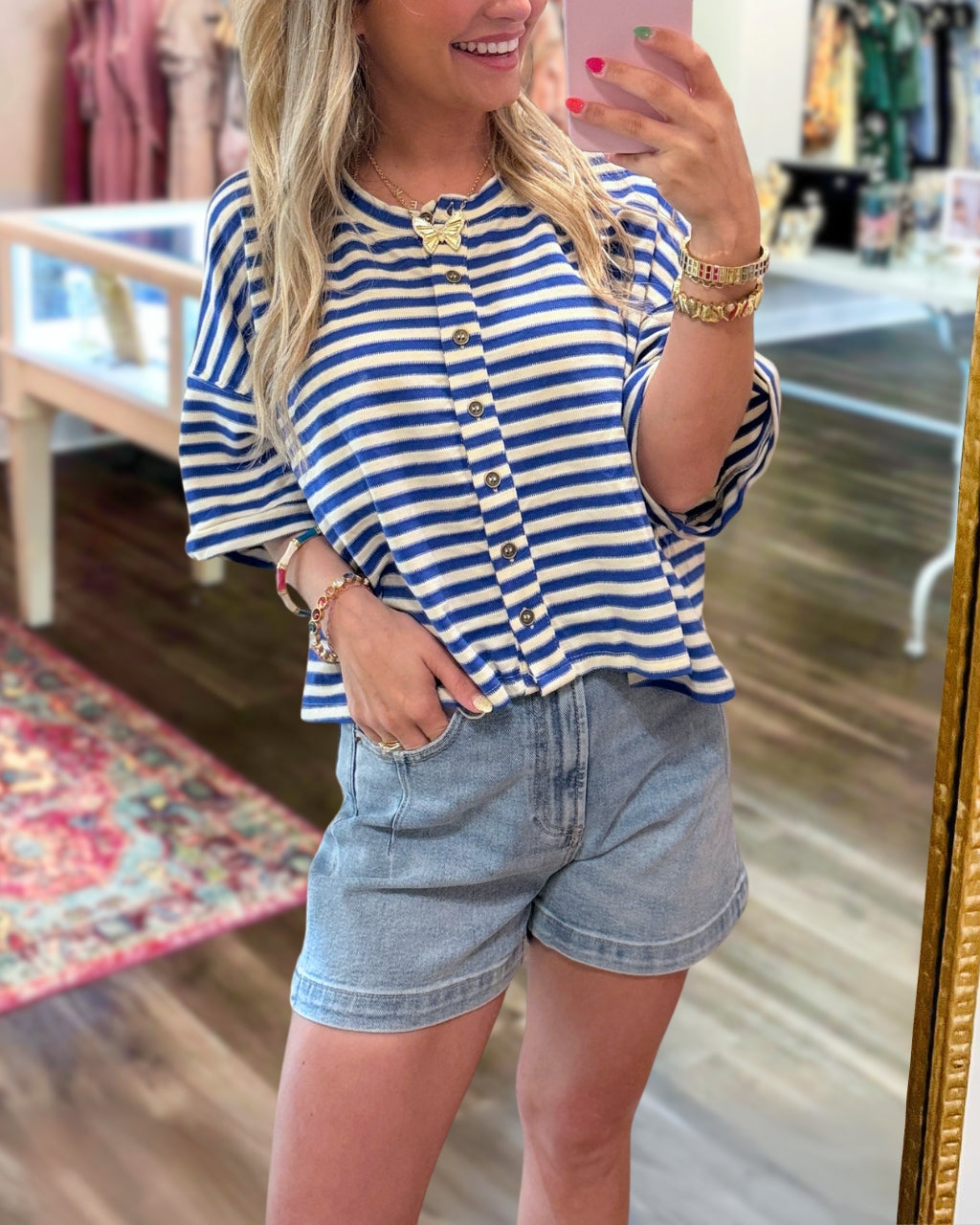 Striped Collins Button Tee