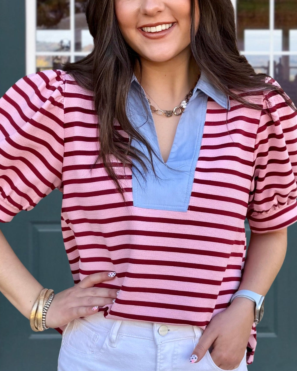 Stylish Striped V-neck Top