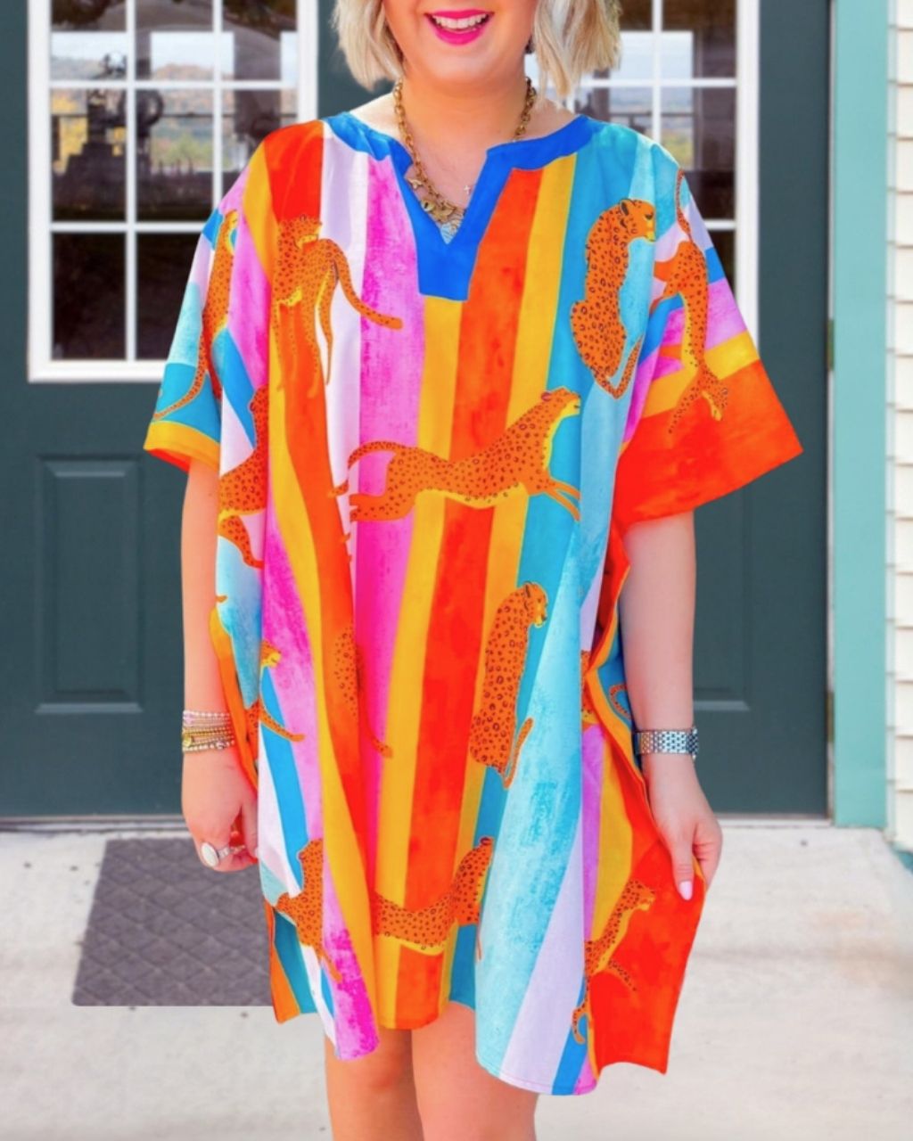 Rainbow Striped Cheetah Dress