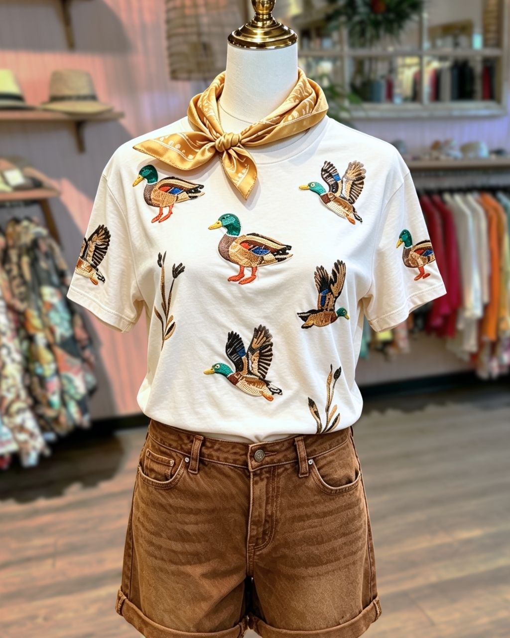 Retro Mallard Duck Embroidered T-shirt