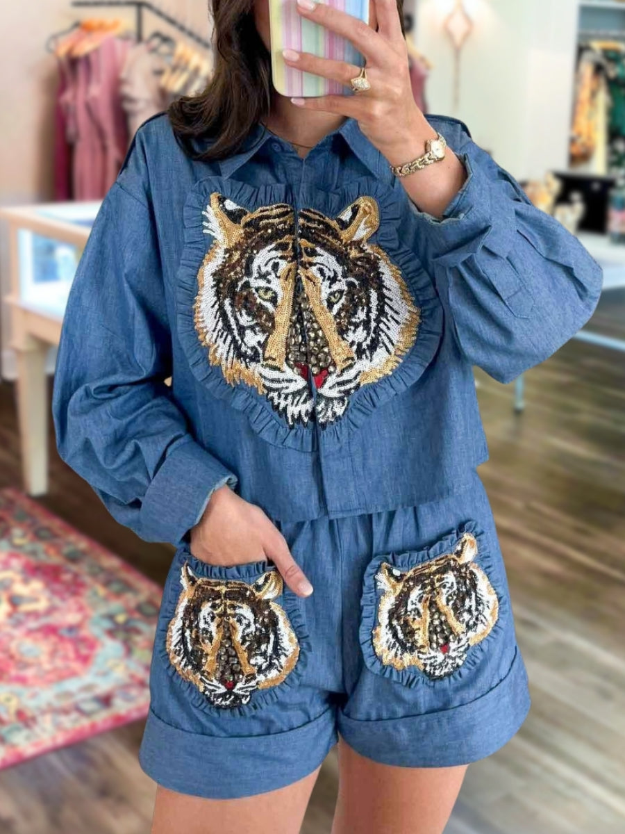 Game Day Sequin Tiger Ruffle Set
