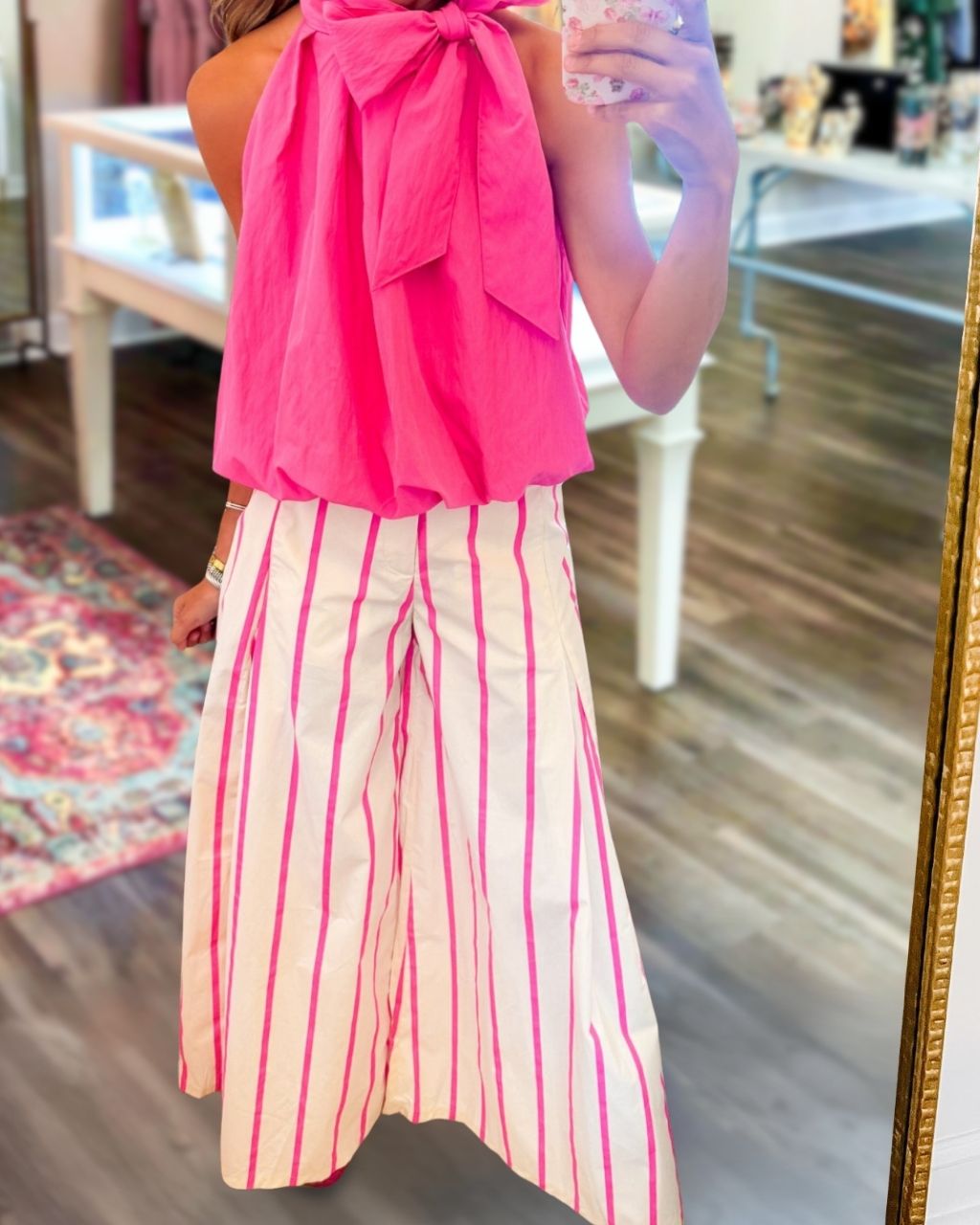 Striped Satin Wide-leg Pants