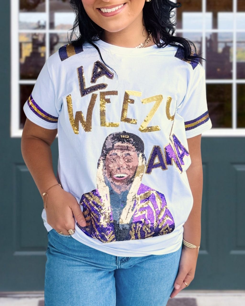LA WEEZY ANA Sequined Game Day T-Shirt