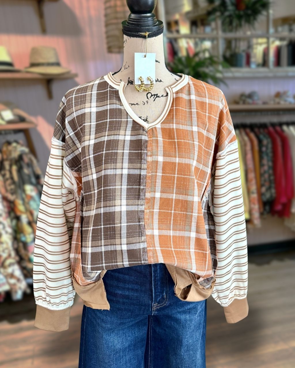 Plaid and Striped Patchwork Thanksgiving Top