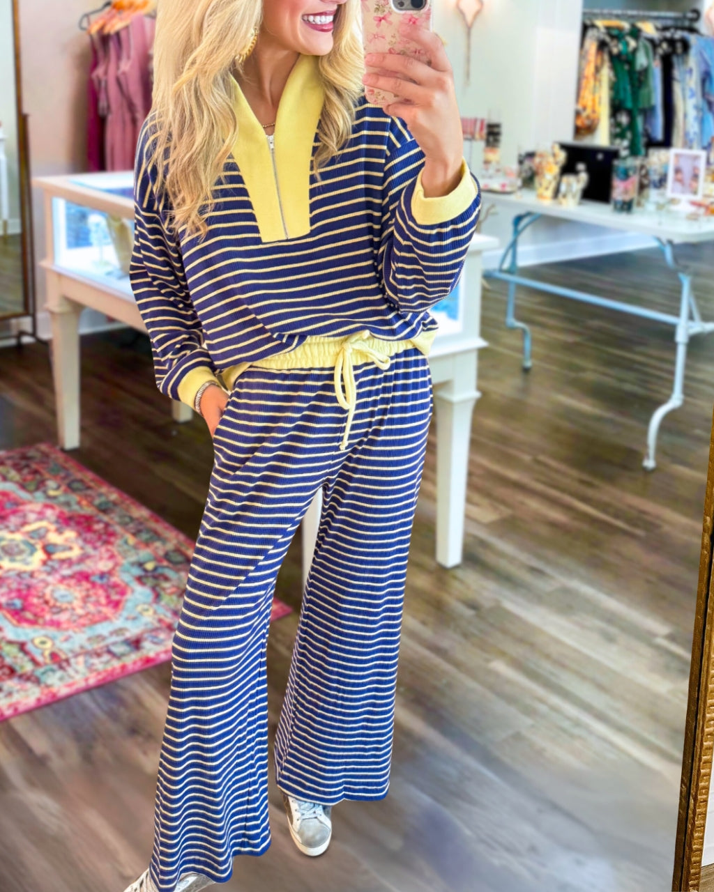 Retro Striped Half Zip Set