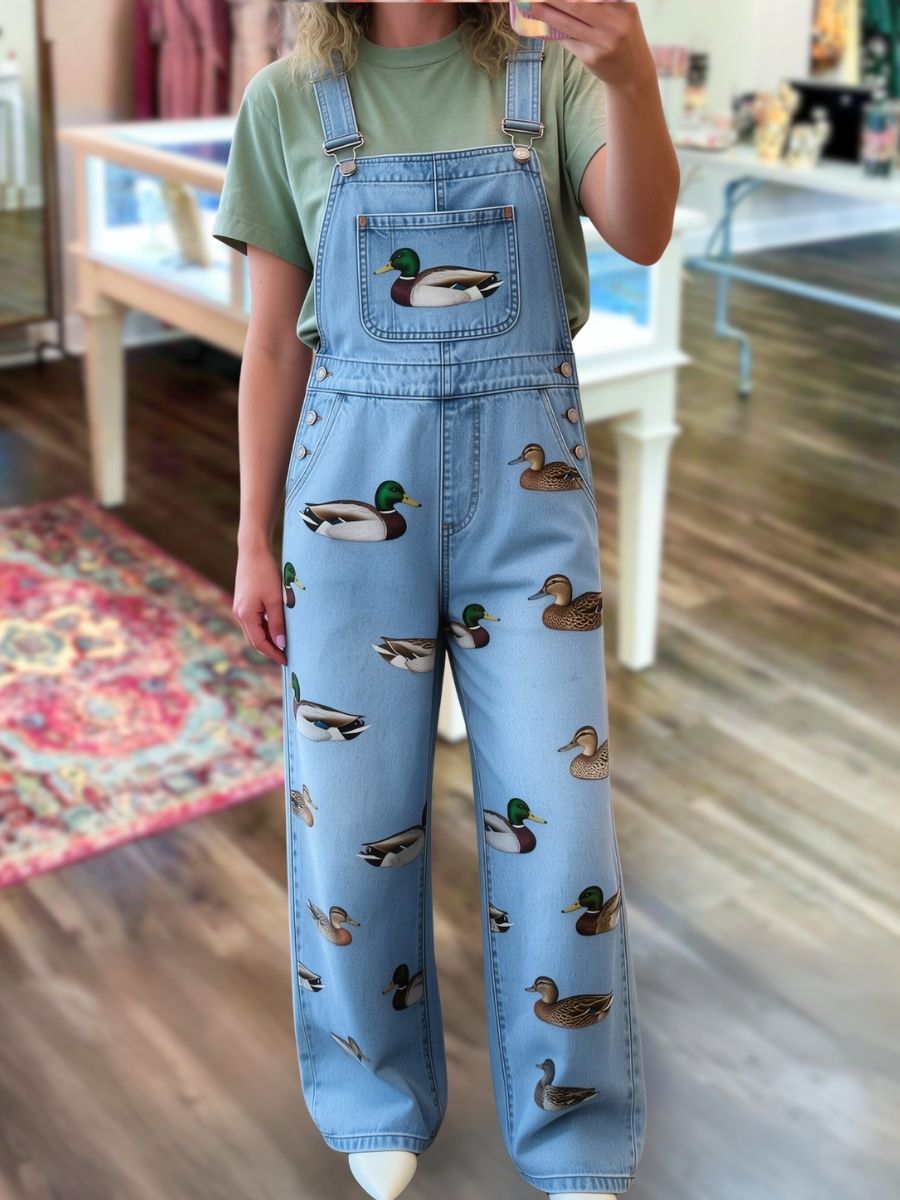 Comfortable Mallard Print Overalls