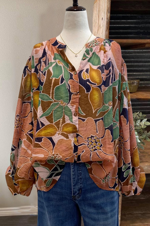 Fall Floral Leaves Blouse