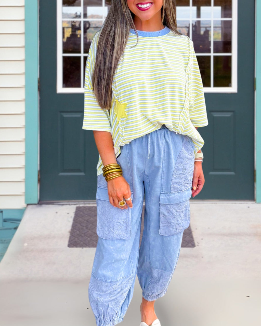 Embroidered Floral Denim Jogger