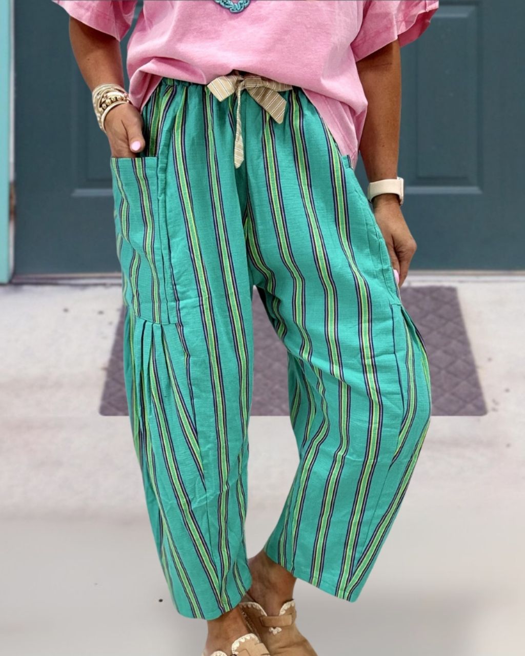 Striped Pleated Carrot Pants