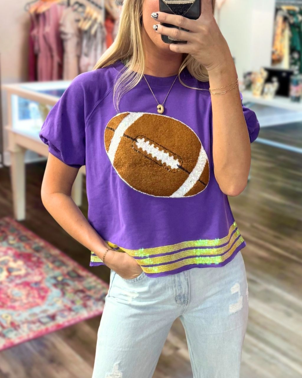 Football Embroidery Sequin-Trim T-Shirt