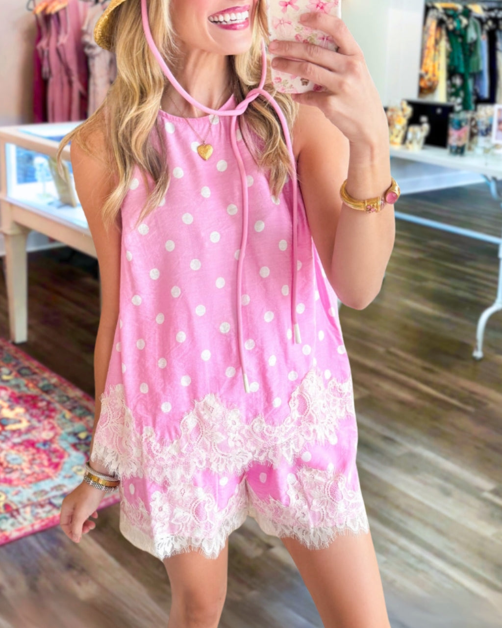 Polka Dot Lace Trim Shorts Set