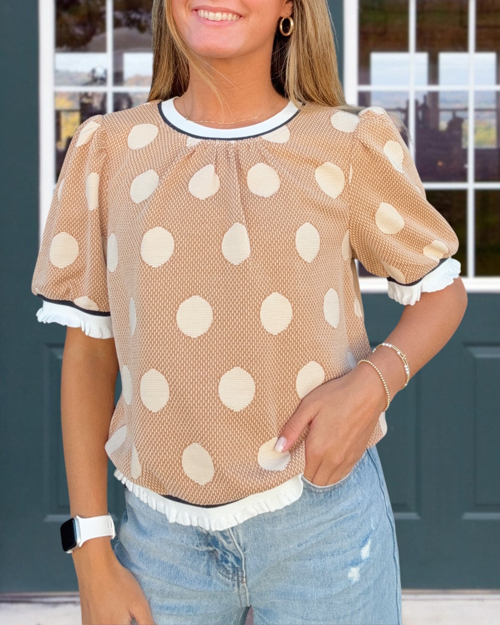 Retro Textured Polka Dot Top