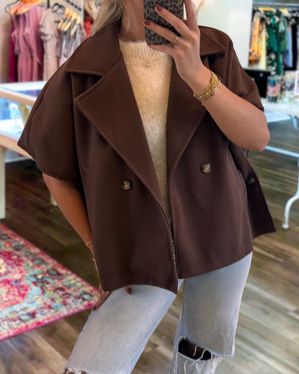 Trendy Woolen Cape Sleeve Jacket