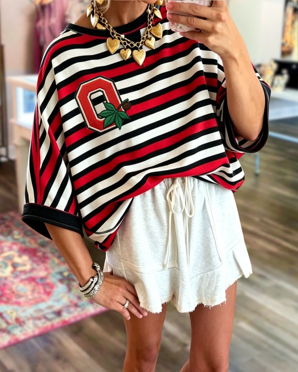 Letter O Striped Sports Top