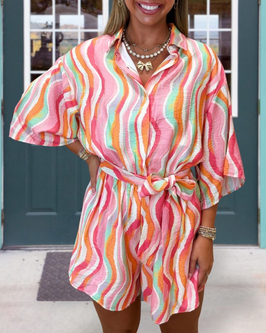 Colorful Wavy Striped Romper