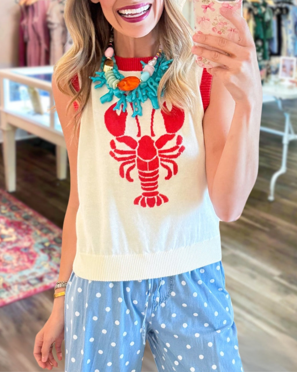 Lobster Embroidered Sleeveless Top