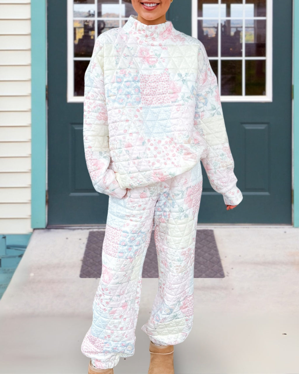 Floral-patterned Diamond-shaped Quilted Set