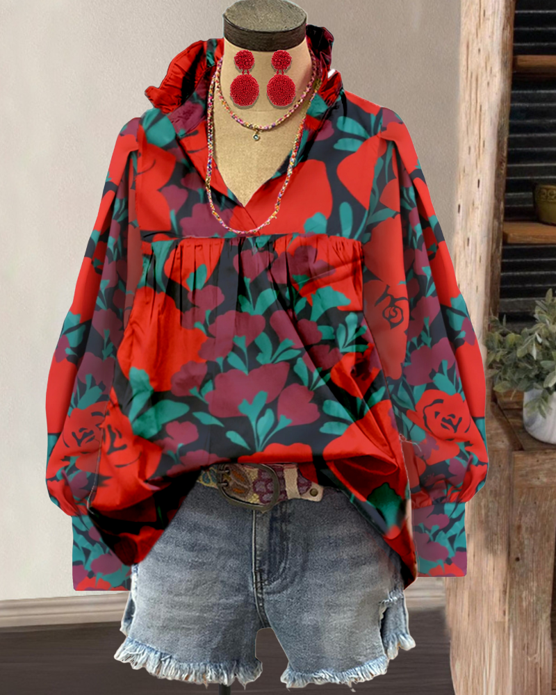 Brightly Floral V-neck Top