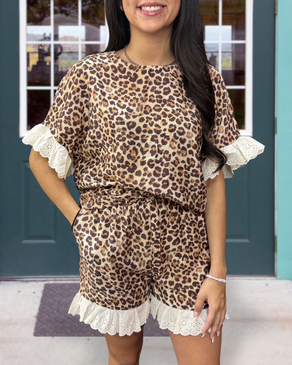 Leopard Lace-trimmed Shorts Set
