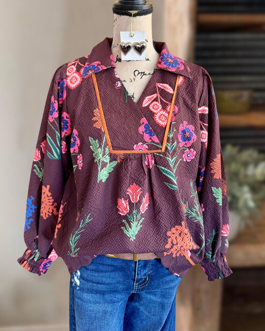 Textured Floral V-neck Top