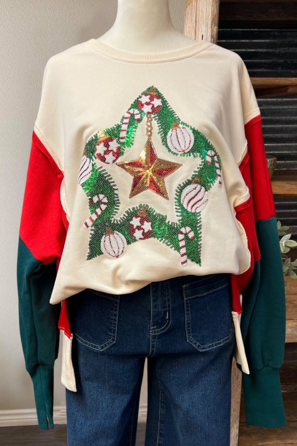 Christmas Sparkling Star Sequined Sweatshirt