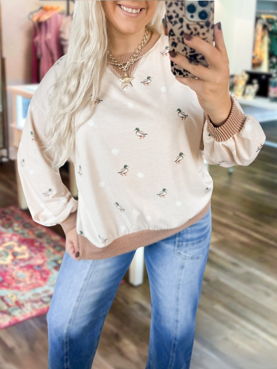Autumn Mallard Duck Polka-Dot Pullover