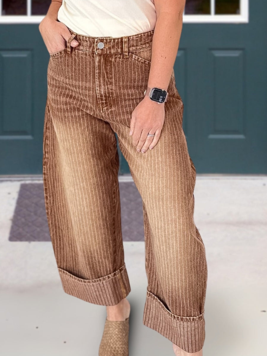 Retro Striped Rolled Up Pants
