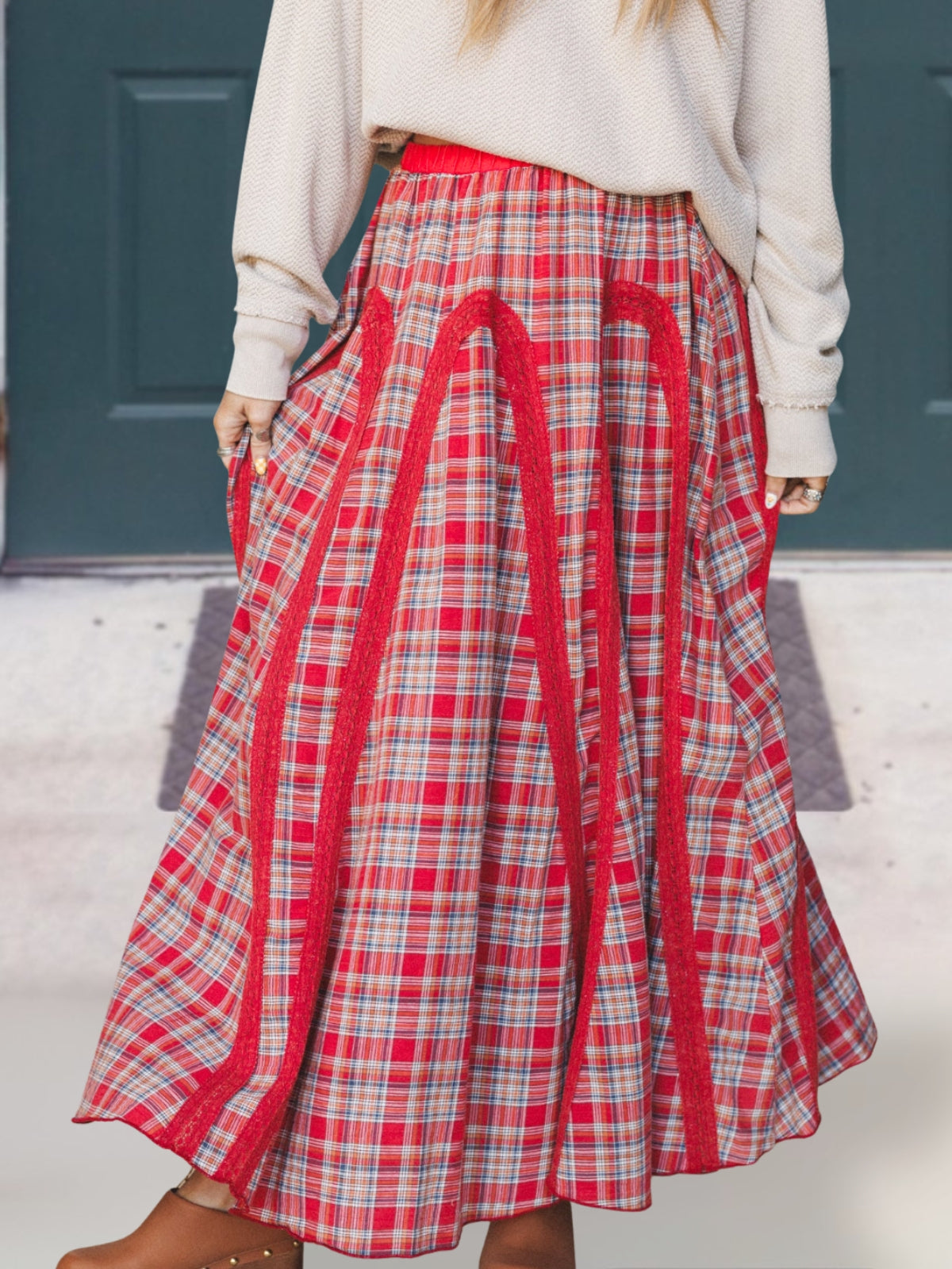Lace Trimmed Plaid Skirt