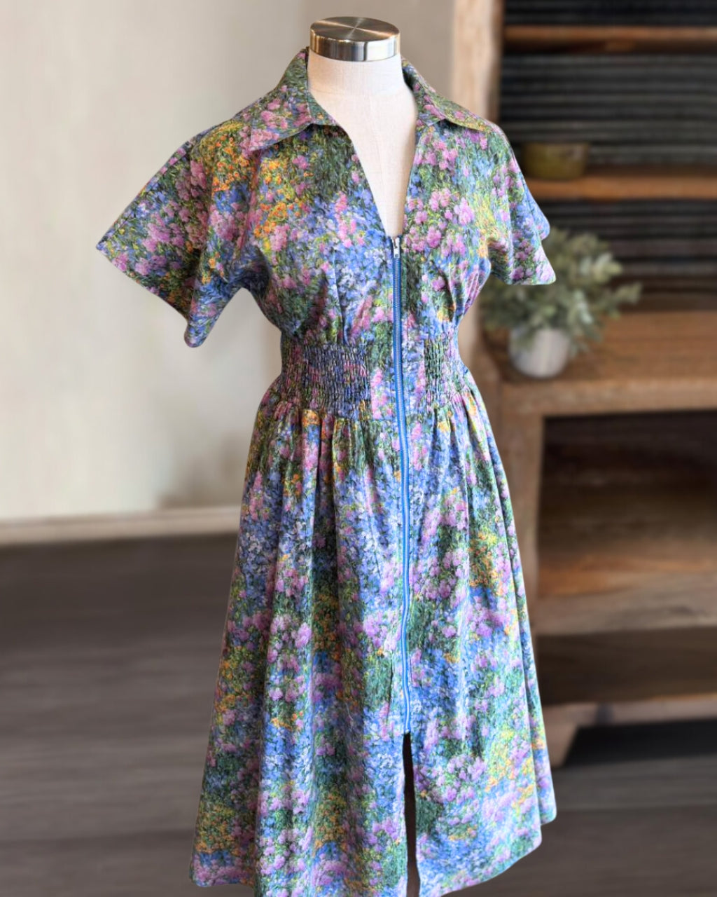 Fresh Floral-Print Zip-Front Dress
