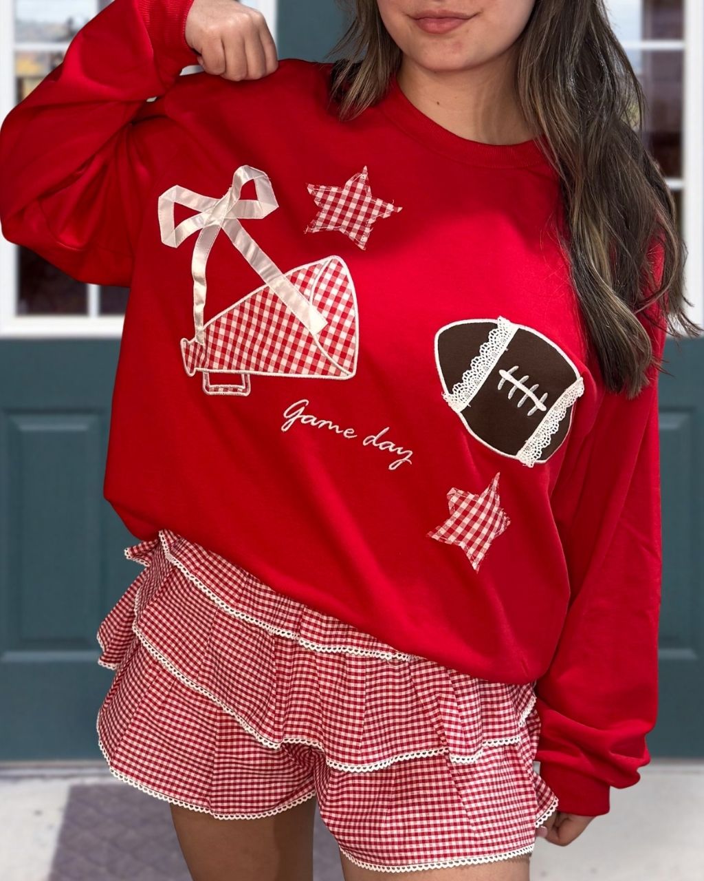 Football Plaid Embroidered Patch Pullover