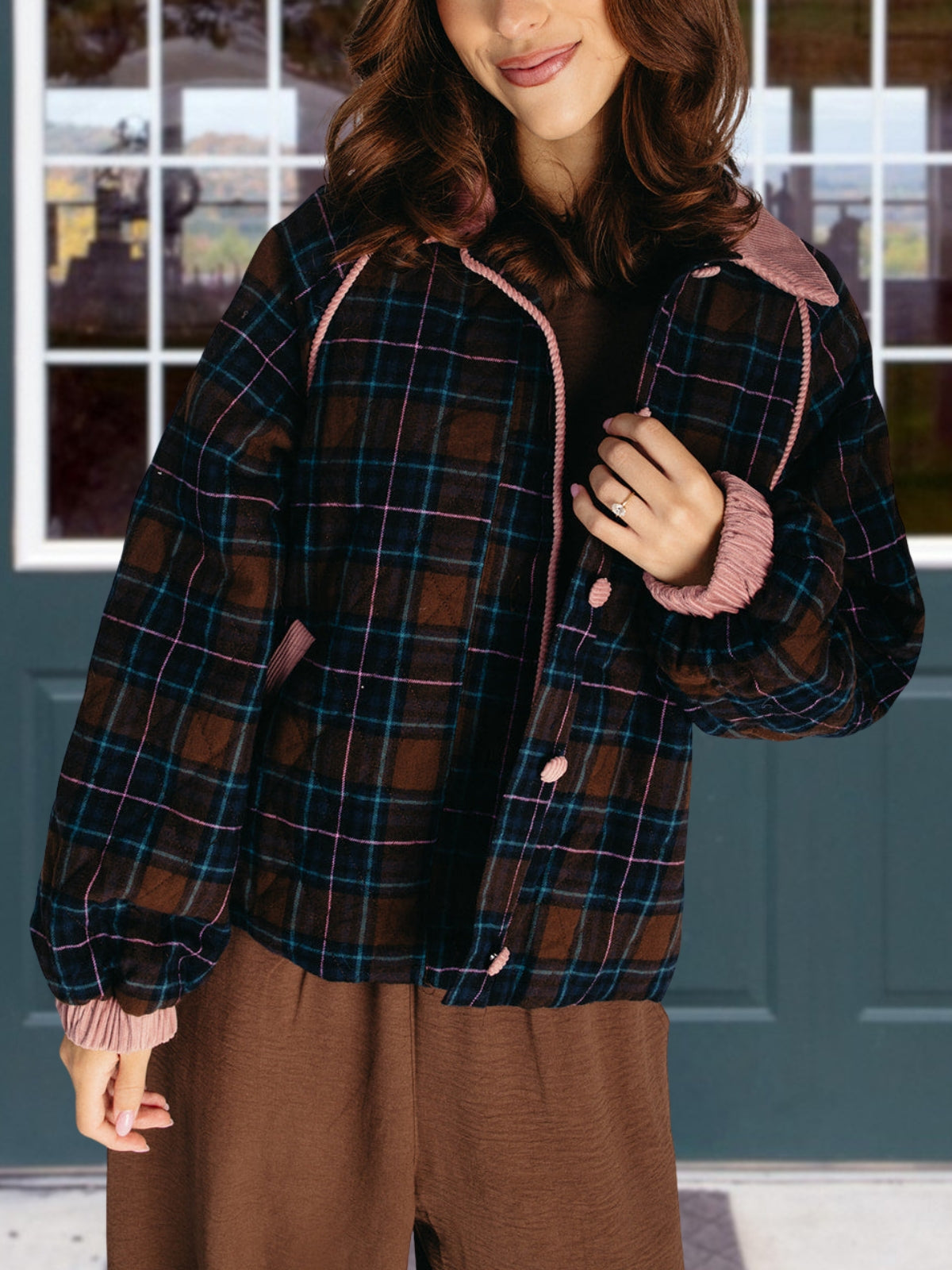 Retro Color Blocking Plaid Quilted Coat
