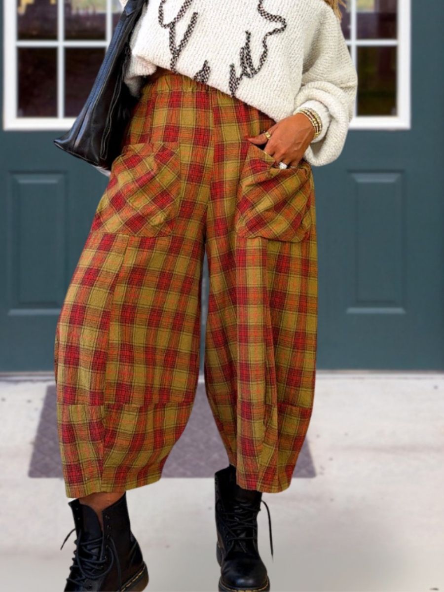 Vintage Wool Blend Plaid Lantern Pants