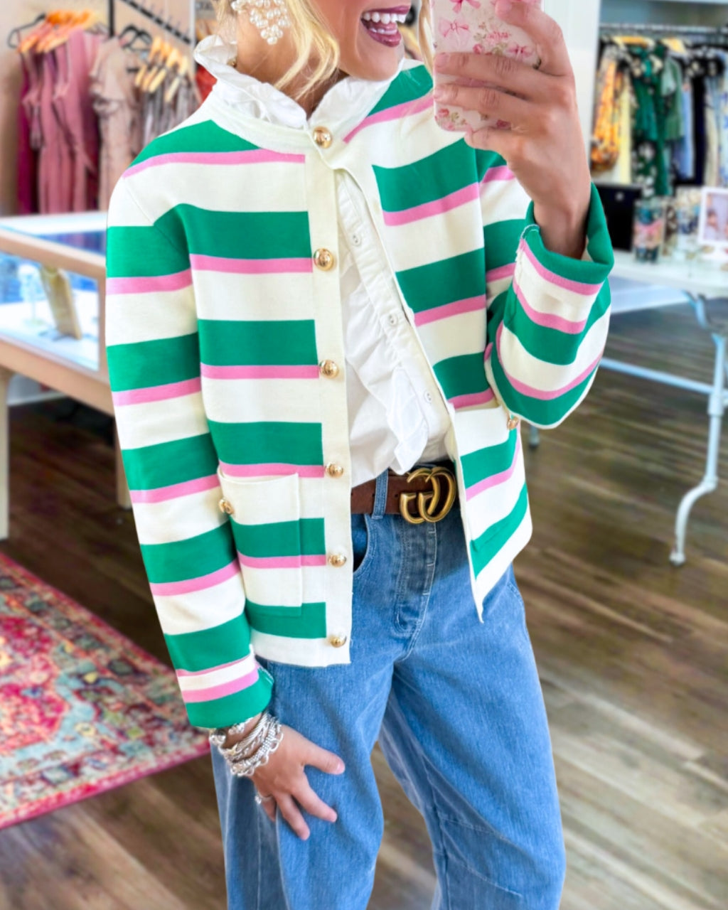 Cute Striped Button Front Cardigan