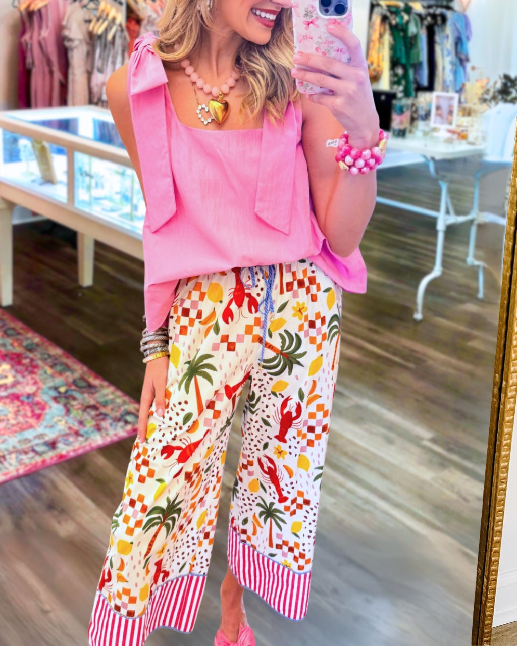 Tropical Lobster Satin Trousers