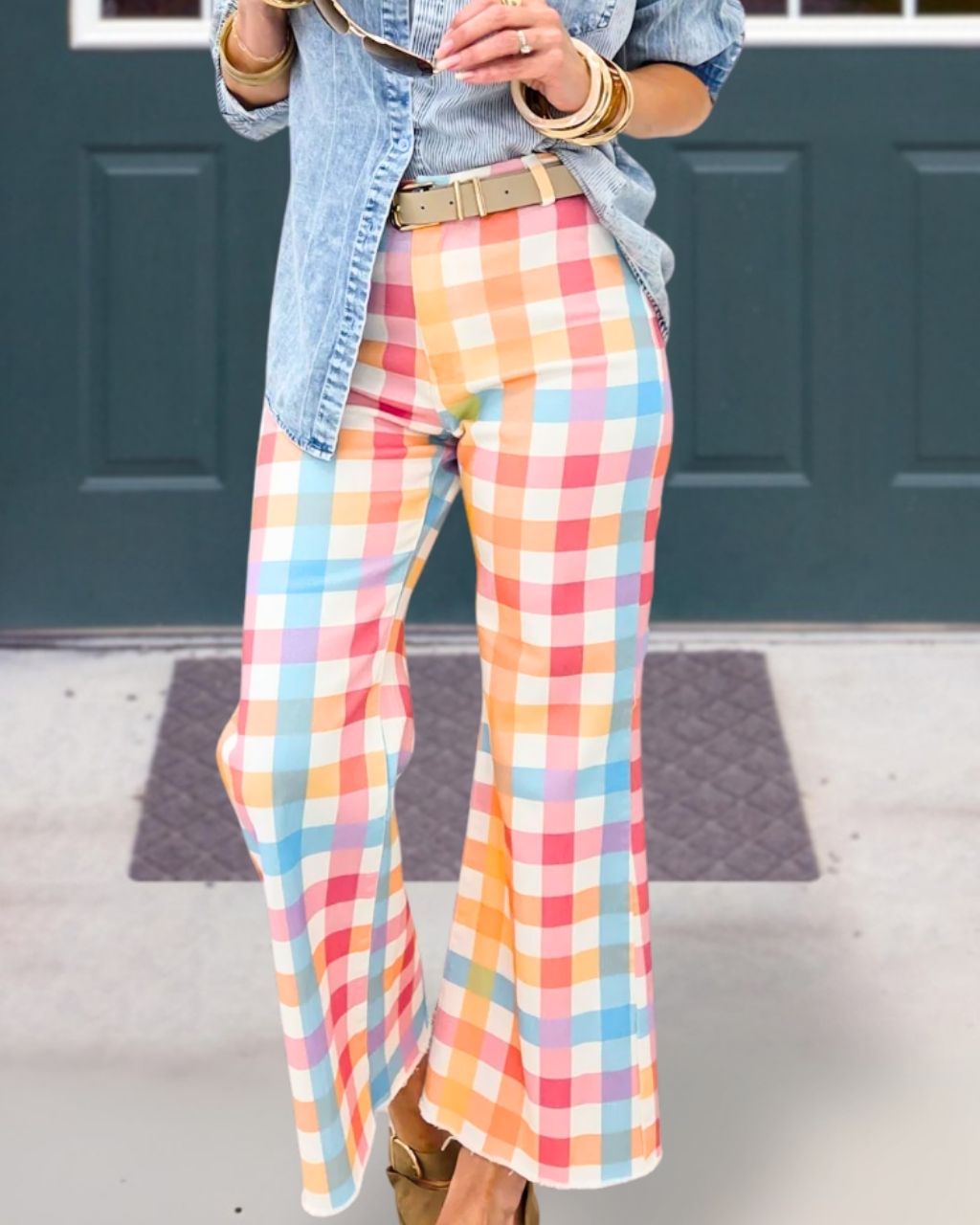 Colorful Plaid Flared Pants