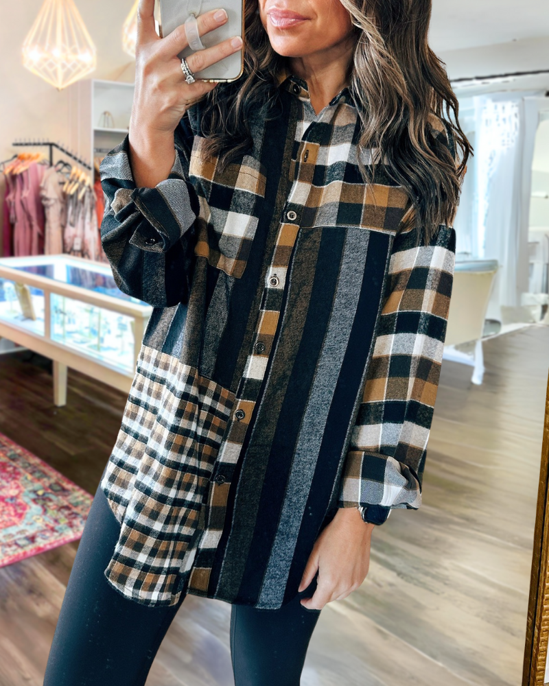 Mixed Plaid Patchwork Shirt