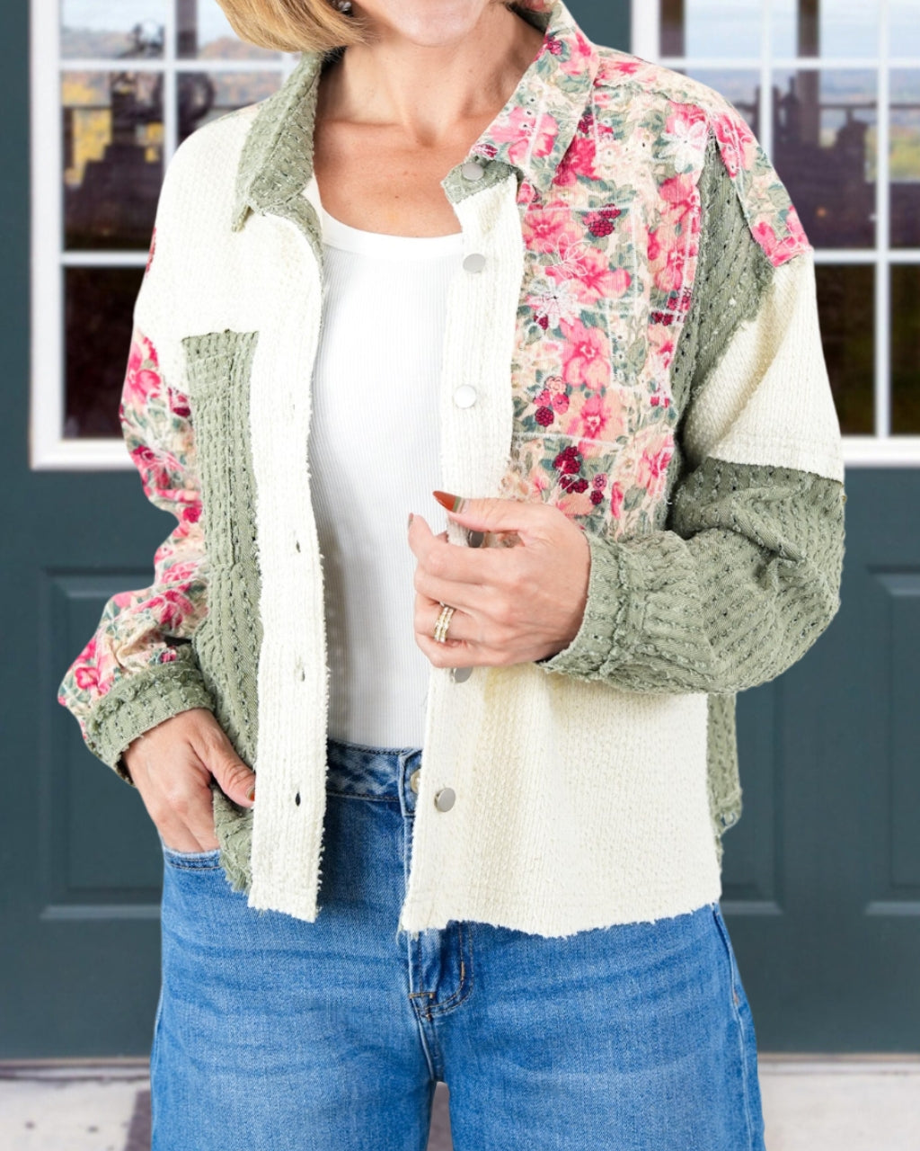 Floral Patchwork Frayed Edge Jacket