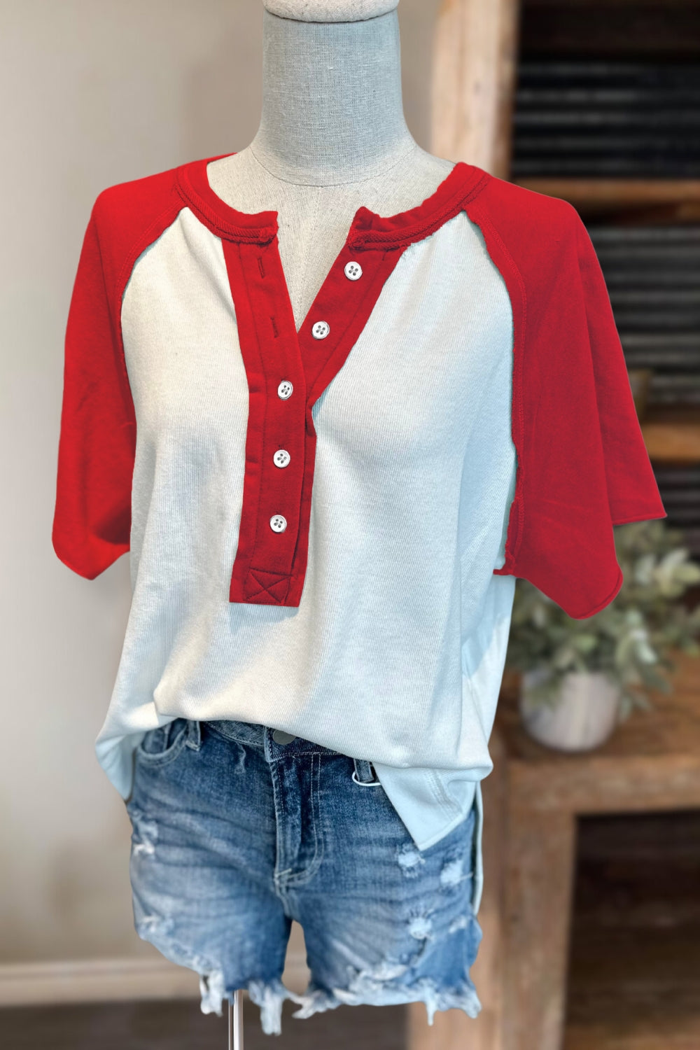 Color Block Henley Top