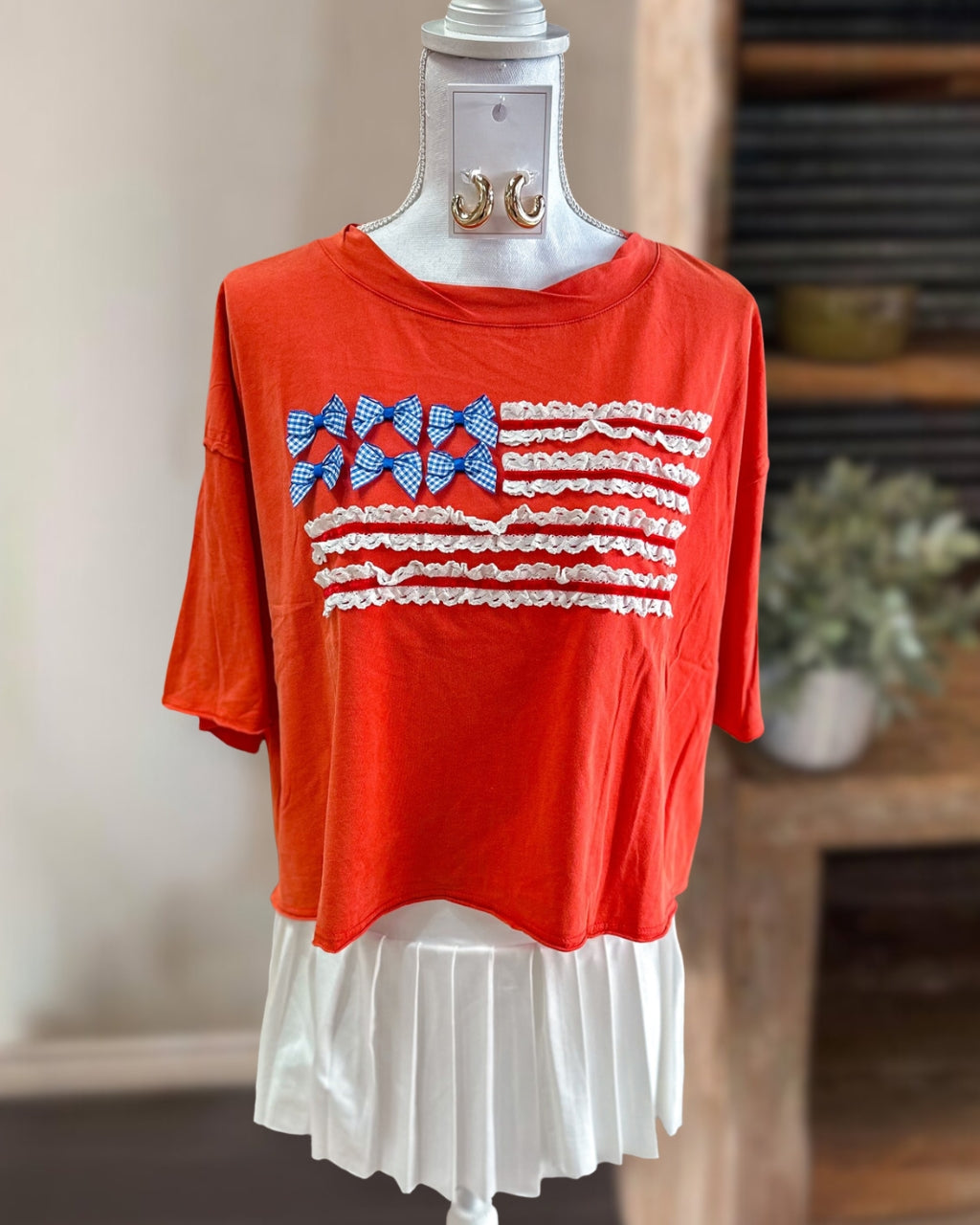 Flag Bow Patch Embroidered Tee