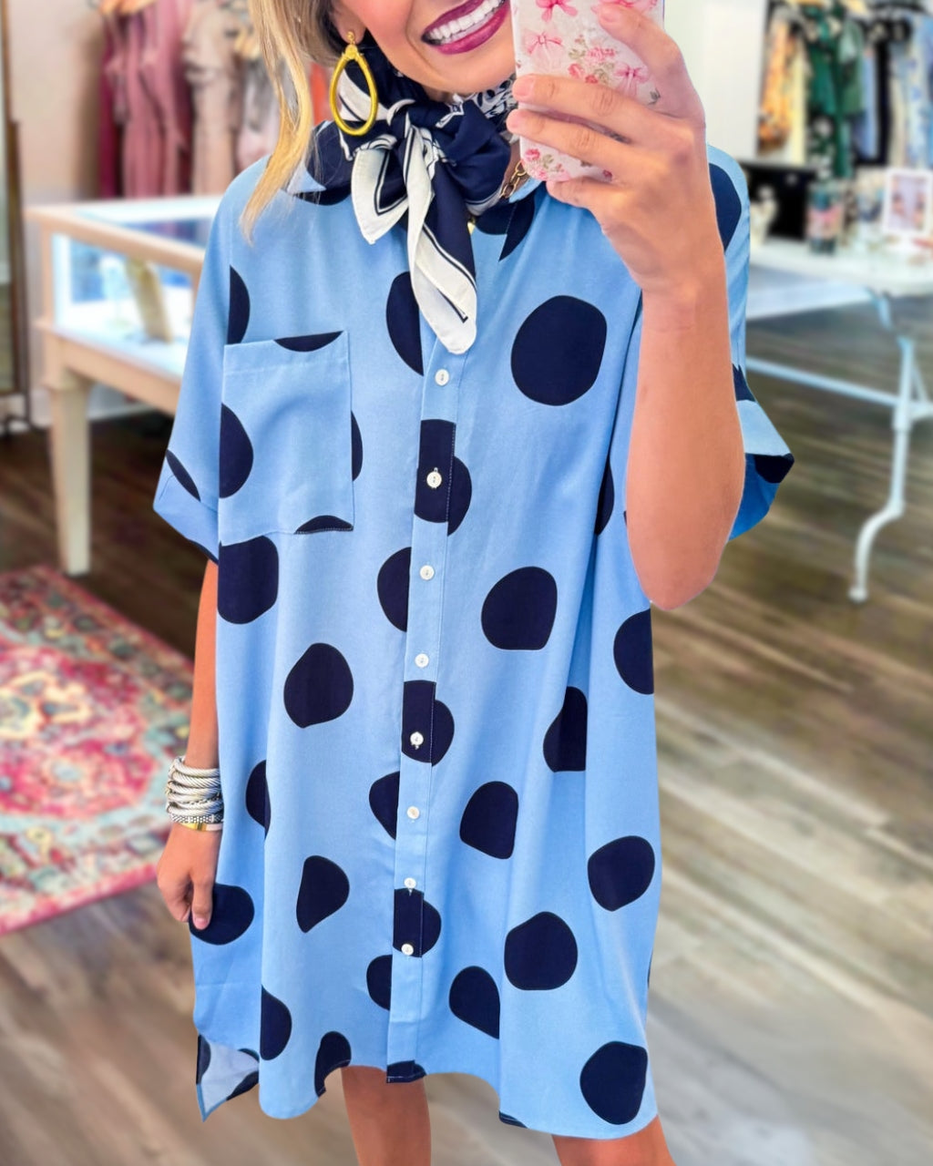 Stylish Polka Dot Shirt Dress