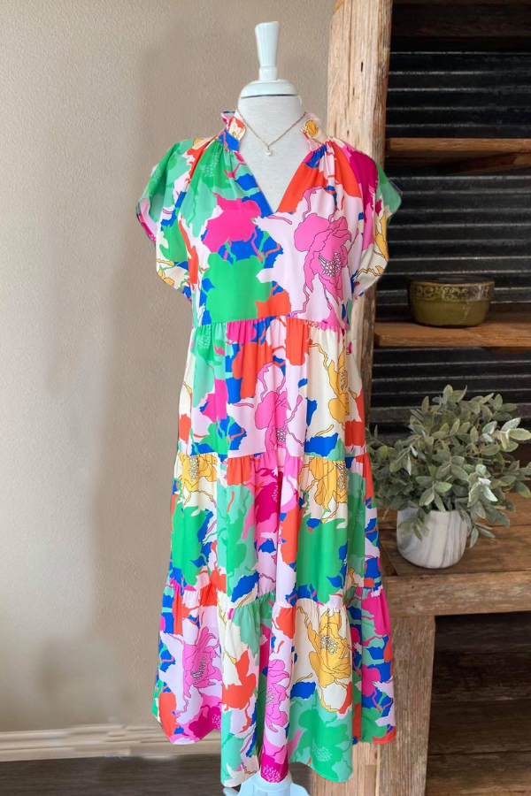 Bright Abstract Colorblock Midi Dress