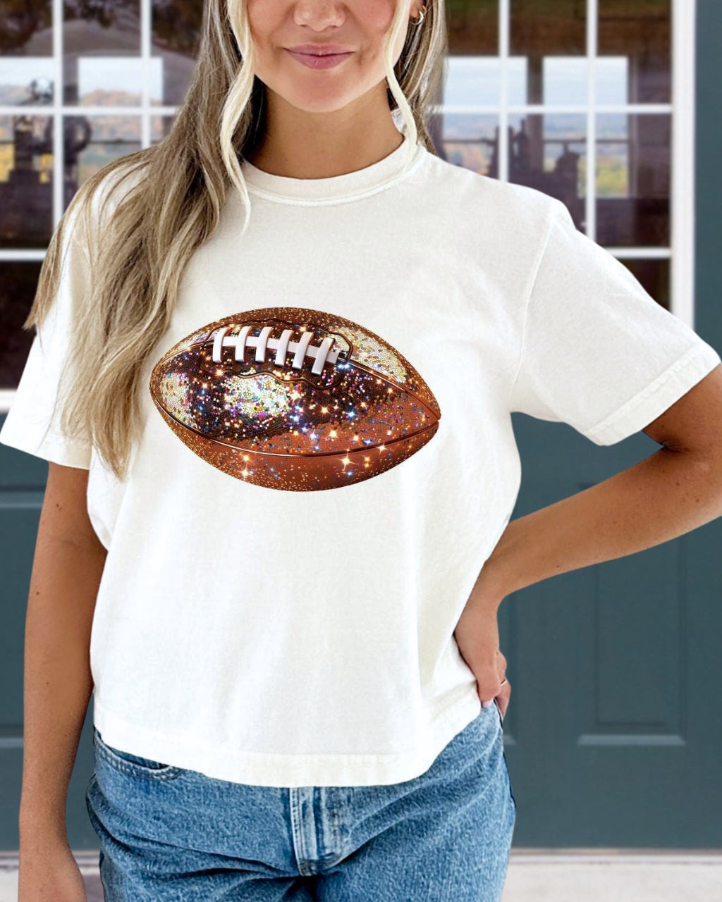 Glitter Football Print T-Shirt